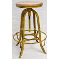 Industrial Bar Stool Antique Yellow Color Mango Wood Seat
